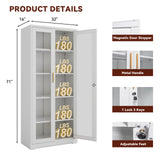 Kubohogar Display Cabinet with Glass Doors,71" Metal Curio Cabinets with 4 Adjustable Shelves, 5 Tier Display Case for Collectibles, Metal Storage Cabinet, White Kubohogar