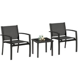 Greesum 3 Pieces Patio Furniture Outdoor Bistro Set Textilene Fabric Chairs for Lawn, Garden, Balcony, Poolside with A Glass Coffee Table, Black Greesum