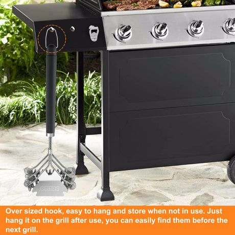 POLIGO BBQ Grill Cleaning Brush Bristle Free & Scraper - Triple Helix Design Barbecue Cleaner - Non-Bristle Grill Brush and Scraper Safe for Gas Charcoal Porcelain Grills - Ideal Grill Tools Gift POLIGO