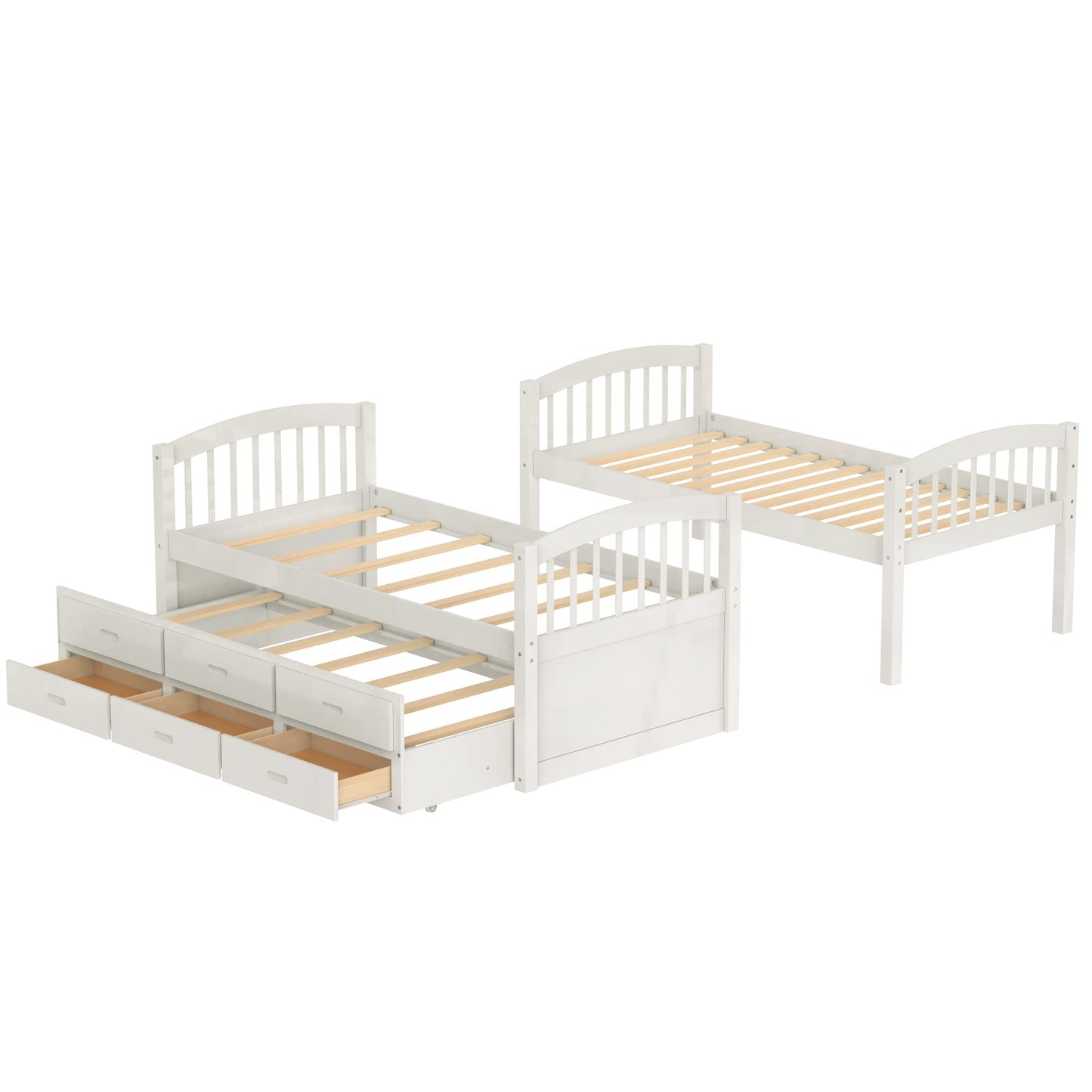 Harper & Bright Designs Twin Over Twin Bunk Bed with Storage Drawers, Solid Wood Bunk Bed Frame with Trundle, for Kids, Teens, Adults (White)