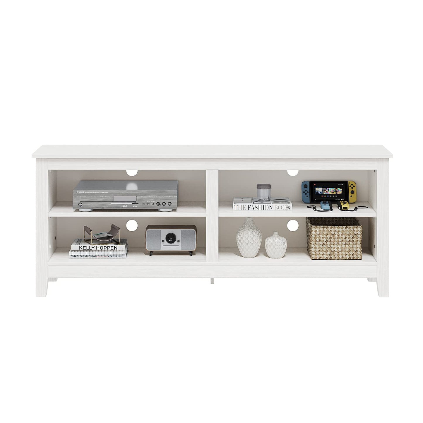 Panana TV Stand, Classic 4 Cubby TV Stand for 60 inch TV, Entertainment Center Media Television Stand for Living Room Bedroom (White, 55 inch)