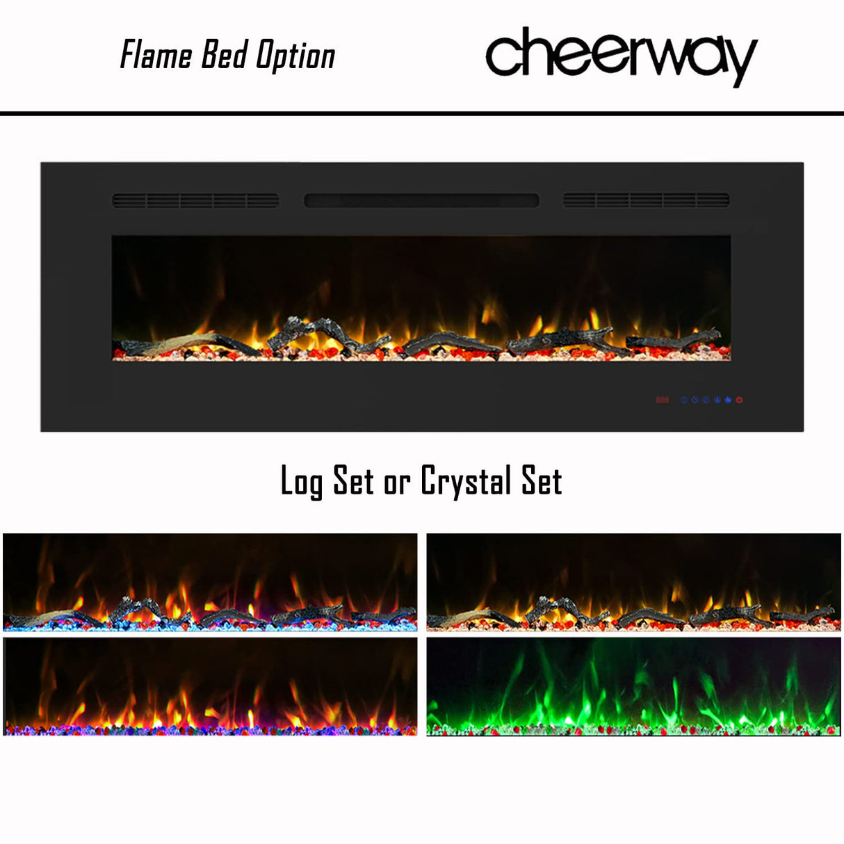 Cheerway 60 inch Electric Fireplace Heater, Wall Mounted & Recessed Electric Fireplace Insert, Ultra-Thin Linear Fireplace w/Thermostat, 13×13 Flame Color, Remote & Touch Control w/Timer, 750W/1500W Cheerway