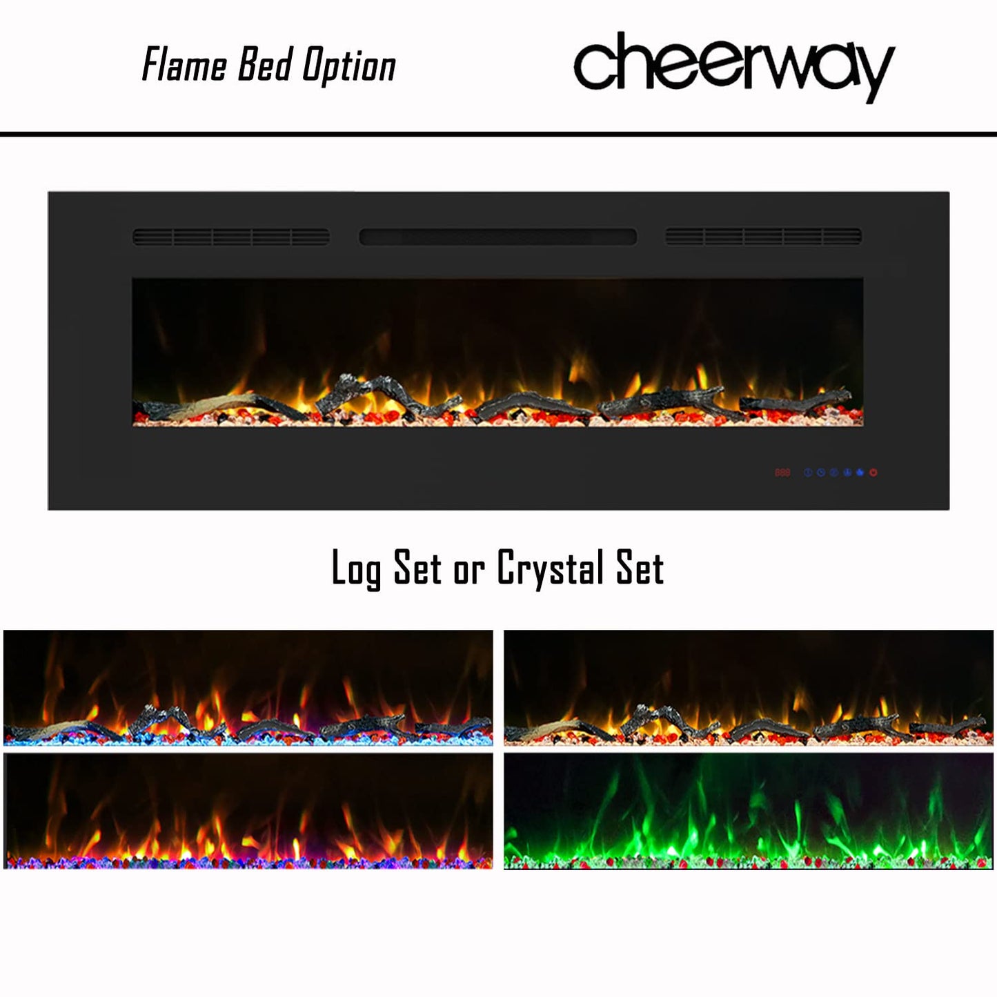 Cheerway 60 inch Electric Fireplace Heater, Wall Mounted & Recessed Electric Fireplace Insert, Ultra-Thin Linear Fireplace w/Thermostat, 13×13 Flame Color, Remote & Touch Control w/Timer, 750W/1500W