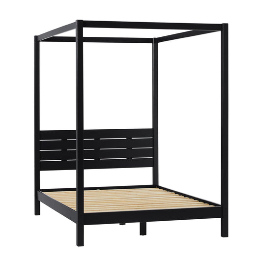 Walker Edison Full Minimalist Solid Wood Canopy Bed, Full Size, Black