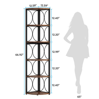 Tribesigns 67 Inch Rustic Corner Bookshelf - 6 Tier Multi-Functional Storage Rack for Small Spaces - WoodArtSupply