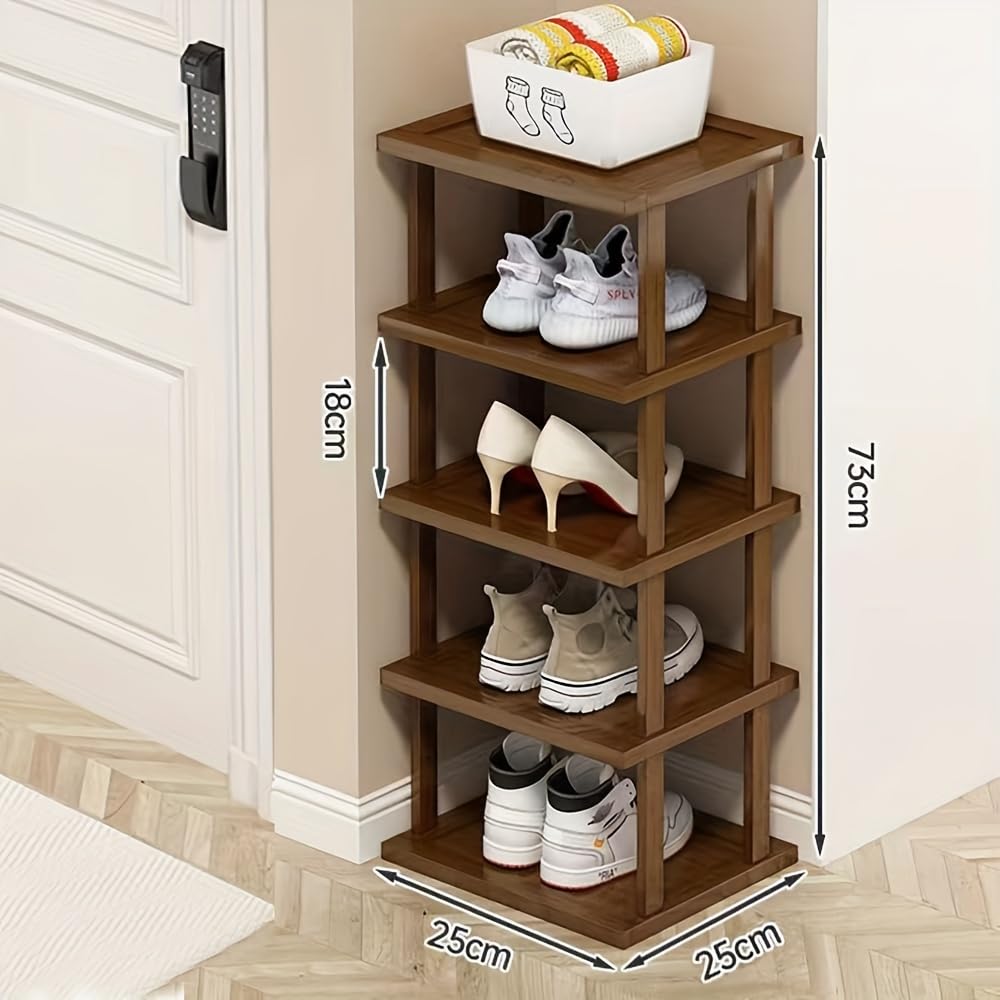 Vertical Shoe Rack - Tall Narrow Shoe Rack Organizer for Small Spaces,5 Tier Bamboo Shoen Shelf for Entryway,Closet,Corner,Doorway,Skinny Shoe Shelf Space Saving Shoe Storage,Free Stackable DIY