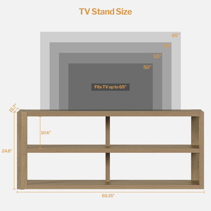 SICOTAS Farmhouse 3-Tier Wood TV Stand for 50-65 Inch TVs - Versatile Console Table with Open Storage for Living Room and Small Spaces - WoodArtSupply