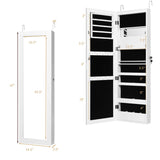 Giantex LED Jewelry Cabinet Wall Mounted Door Hanging, Lockable Jewelry Armoire with 47.2'' Full Length Mirror, Foldable Makeup Tray, Lipstick Brush Holders, Jewelry Storage Organizer (White) Giantex