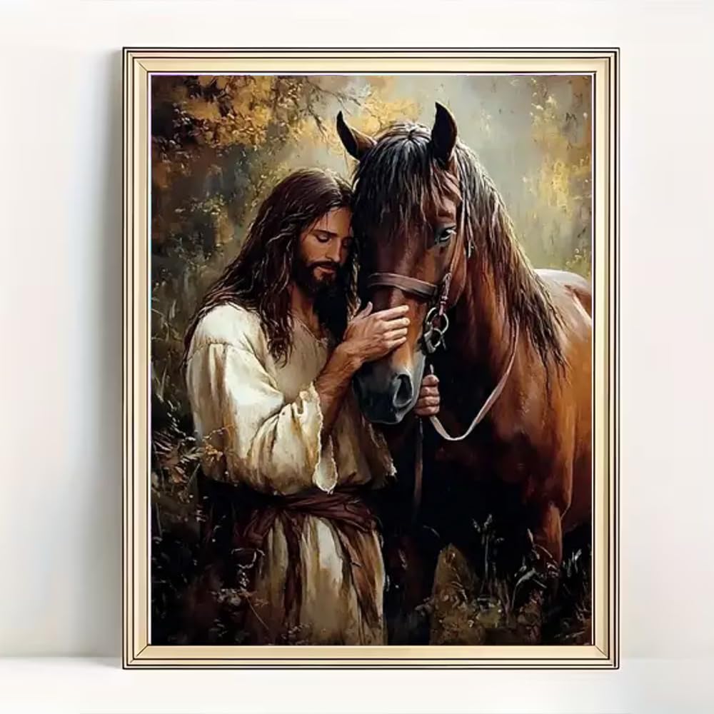 BOHADIY 5D Jesus Diamond Painting Kits for Adults, DIY Horse Diamond Art Painting Kits for Beginner, Full Drill Gem Art Painting Crafts for Home Wall Decor Gift 12‘’x16‘’ BOHADIY