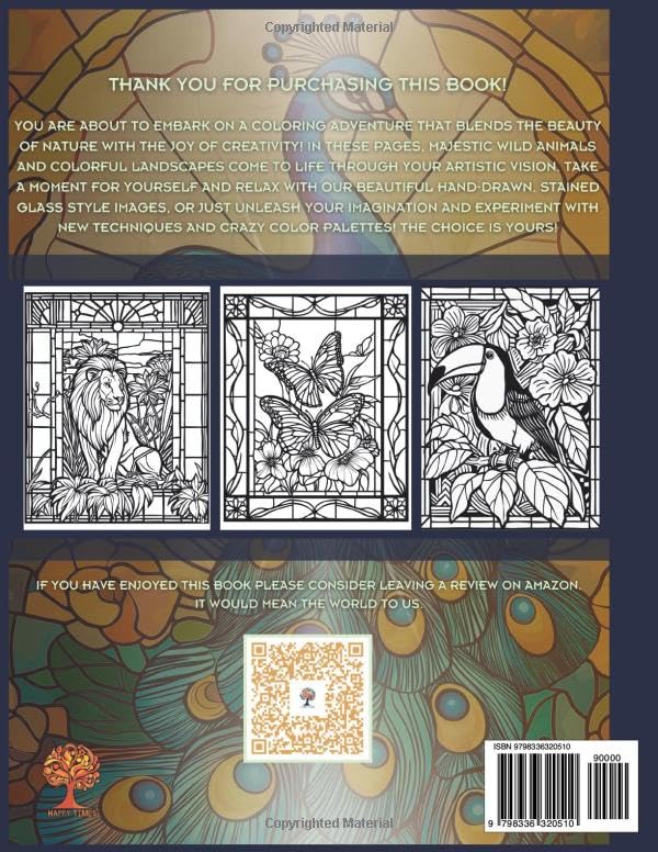 Animals and Nature Coloring Book - Stained Glass Edition: Adult & Kids Coloring Book with Animals, Landscapes, Trees, Flowers, in Bold Stained Glass Style, For Relaxation and Stress Relief WoodArtSupply