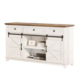 LUXOAK Farmhouse TV Stand with Sliding Barn Door & Drawer, 59" Rustic Entertainment Center for TVs up to 65", Buffet Storage Cabinet for Living Room, Bedroom, Dinning Room, White+Barnwood LUXOAK