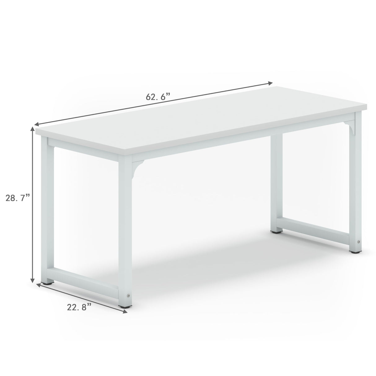 NSdirect Large Office Desk for Home Office, Large 63" Computer Desk Table, Wide Writing Study Desk for 2 Person, Metal Sturdy Frame Thicker Steel Legs, (White, 62.6" L x 22.8" W x 28.7" H) NSdirect