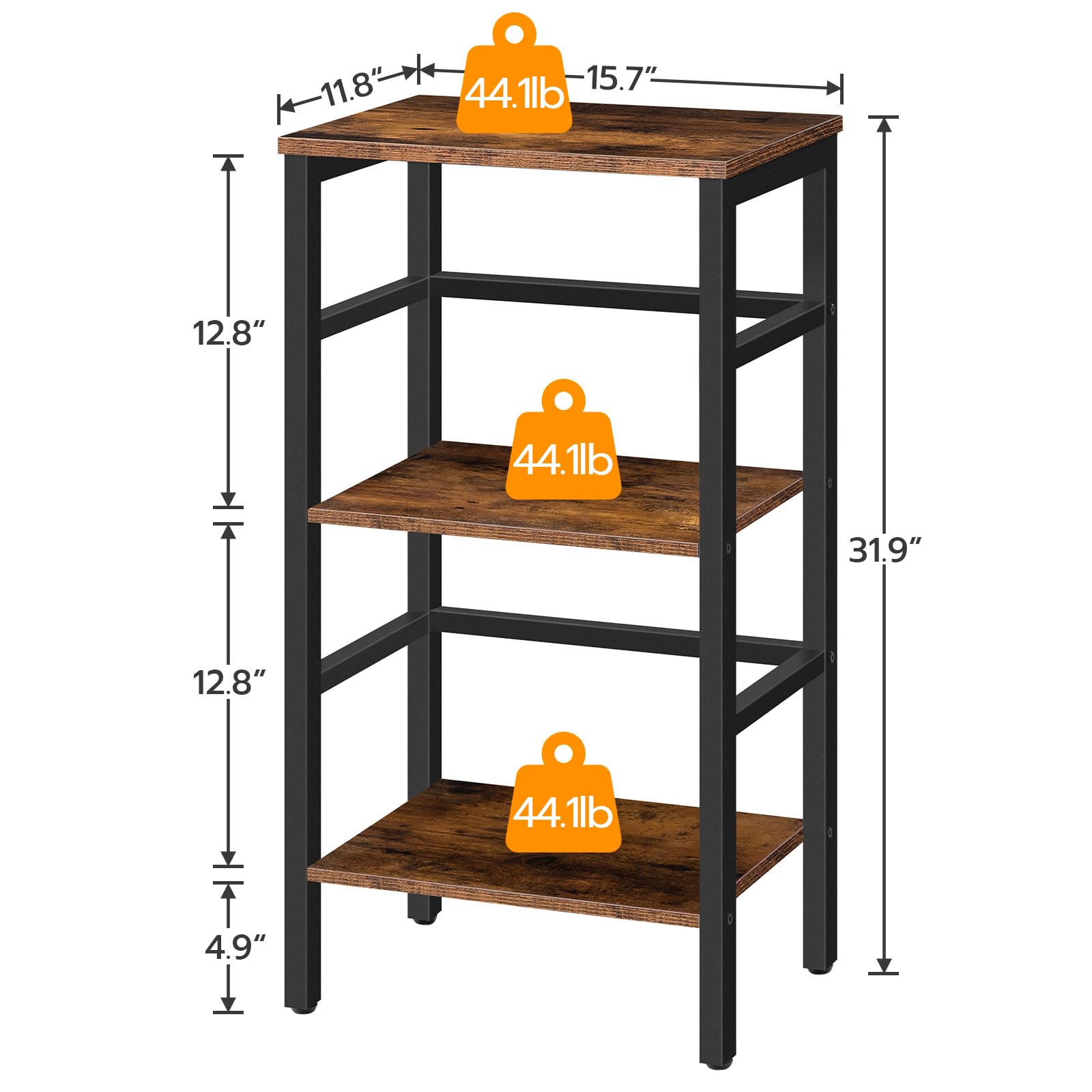 HOOBRO Rustic Brown 3-Tier Narrow Bookshelf & Record Storage Rack - WoodArtSupply