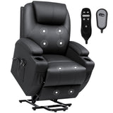 VICTONE Electric Power Lift Recliner Chair for Elderly Reclining Sofa for Living Room with Massage, Side Pockets and Cup Holders (Leather, Black) VICTONE