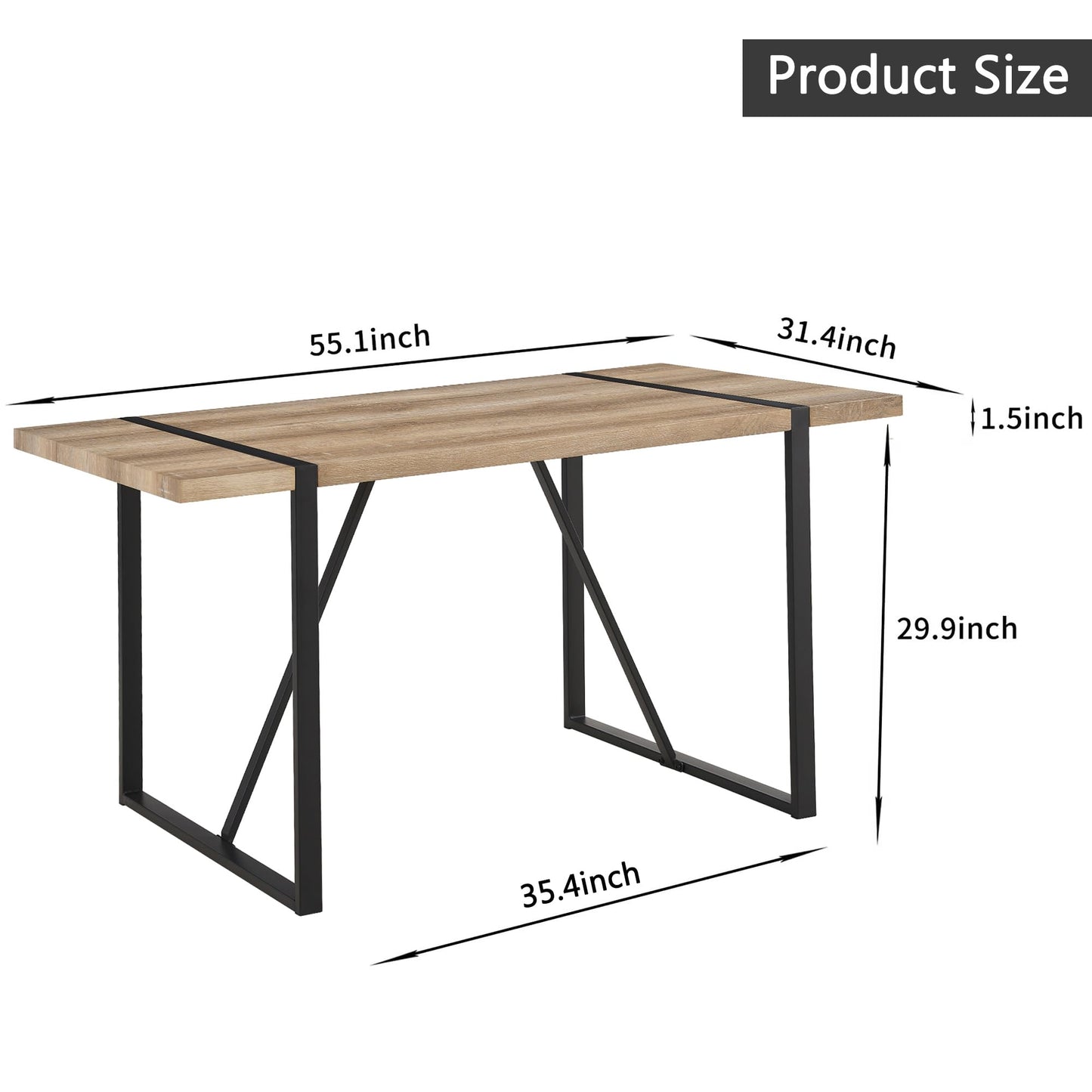 WIIS' IDEA Modern Dining Table Set for 4,Rectangular Solid Wood Dining Table for 4 People,Metal Base and Legs,Suitable for Living Room,Dining Room,Kitchen（55" Dining Table+4 Mint Green Chair） - WoodArtSupply