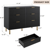 GarveeHome Fluted 6 Drawer Dresser for Bedroom, 47.2 in Wide Modern Chest of Drawers with Deep Drawers, Large Double Dresser TV Stand, Wooden Organizer for Living Room, Hallway, Kids Room, Black GarveeHome