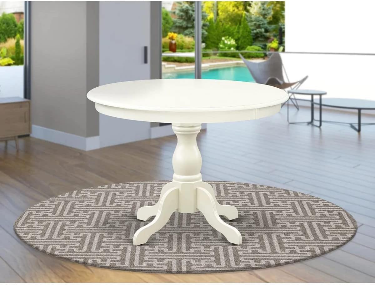 East West Furniture HBT-LWH-TP Hartland Dining Room Table - a Round kitchen Table Top with Pedestal Base, 42x42 Inch, Linen White