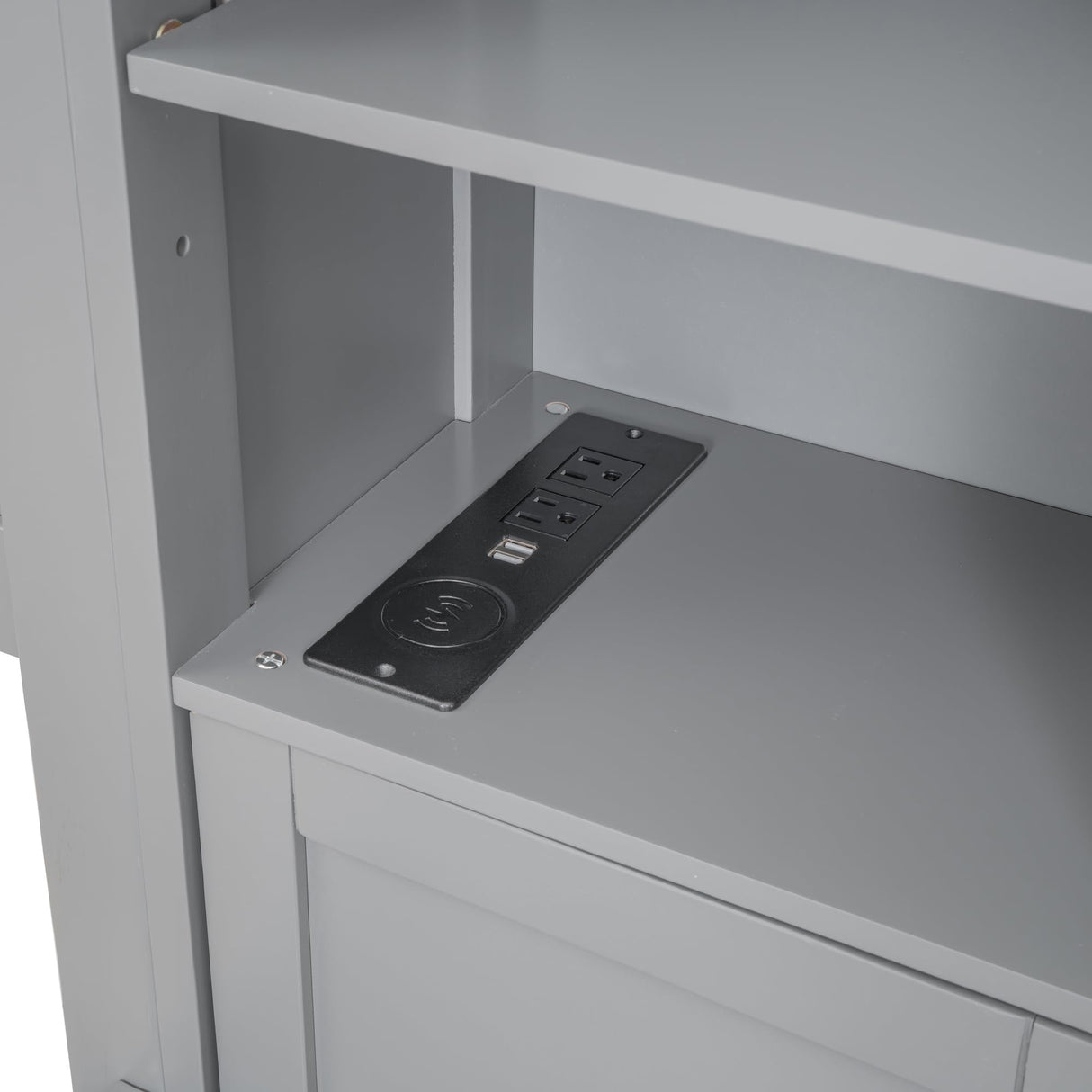 Queen Storage Bed with Bookcase Headboard, Queen Size Platform Bed with Trundle and 2 Storage Drawers, Solid Wood Queen Size Bed Frame with Cabinet and Shelf, No Box Spring Needed (Gray) Harper & Bright Designs