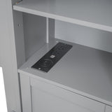 Queen Storage Bed with Bookcase Headboard, Queen Size Platform Bed with Trundle and 2 Storage Drawers, Solid Wood Queen Size Bed Frame with Cabinet and Shelf, No Box Spring Needed (Gray) Harper & Bright Designs