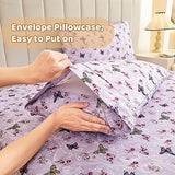 Softan Floral Twin Size Sheet Set, Purple Paisley Flower Printed Sheets for Kids Girls, Brushed Microfiber Fitted Sheet with 15" Deep Pocket & Non-Slip Straps, Butterfly Patterned Sheets Softan