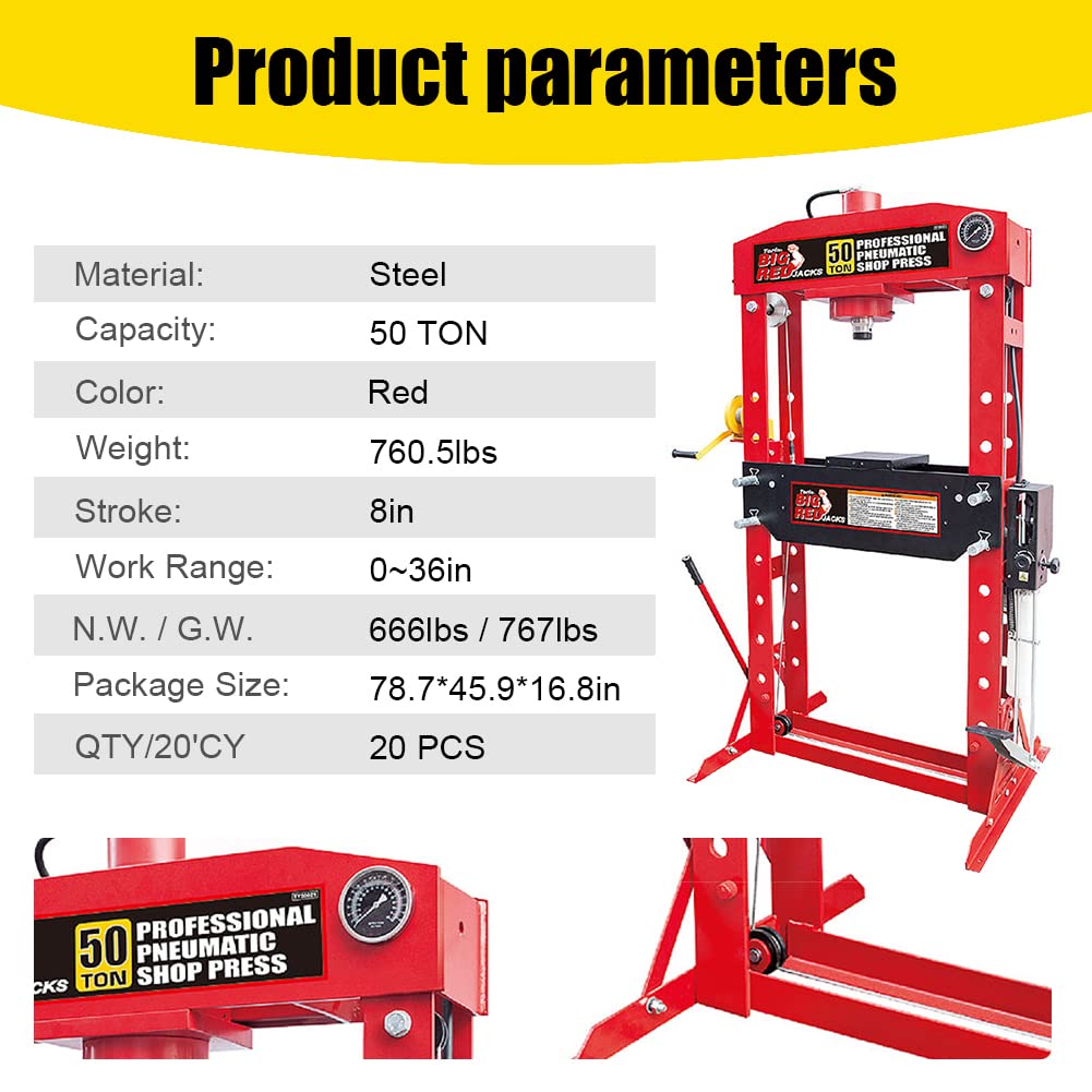 HPDMC 50 Ton H-Frame Hydraulic Shop Press with Floor Press Plates for Garage Shop - WoodArtSupply