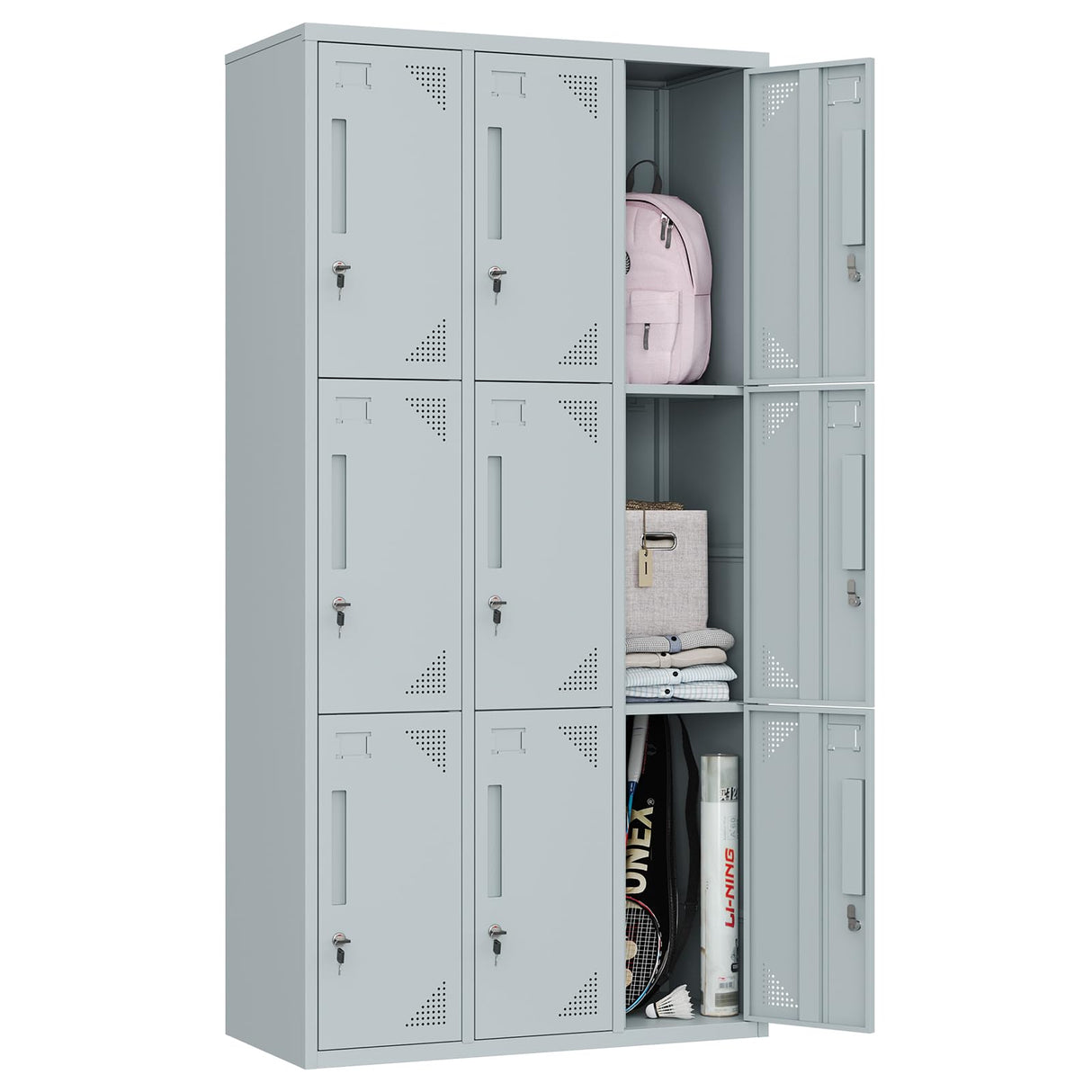 MIIIKO Metal Lockers 3 Tier 3-Wide, Employee Storage Locker with Keys and 9 Doors, 71" Tall Locking Storage Shelf Organizer for Work, School and Gym MIIIKO