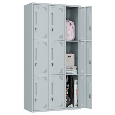 MIIIKO Metal Lockers 3 Tier 3-Wide, Employee Storage Locker with Keys and 9 Doors, 71" Tall Locking Storage Shelf Organizer for Work, School and Gym MIIIKO
