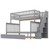 Harper & Bright Designs Twin Over Full Bunk Beds with Trundle, Bunk Beds with Stairs and Storage Shelf,Wood Bunk Beds with Full-Length Guard Rail for Kids, Gray Harper & Bright Designs