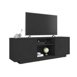 Techni Mobili Modern TV Stand for Screen TVs Up to 70” When Measured Diagonally – Black TV Stand with 2 Storage Cabinets with Patterned Doors and Open Shelves – Black Techni Mobili