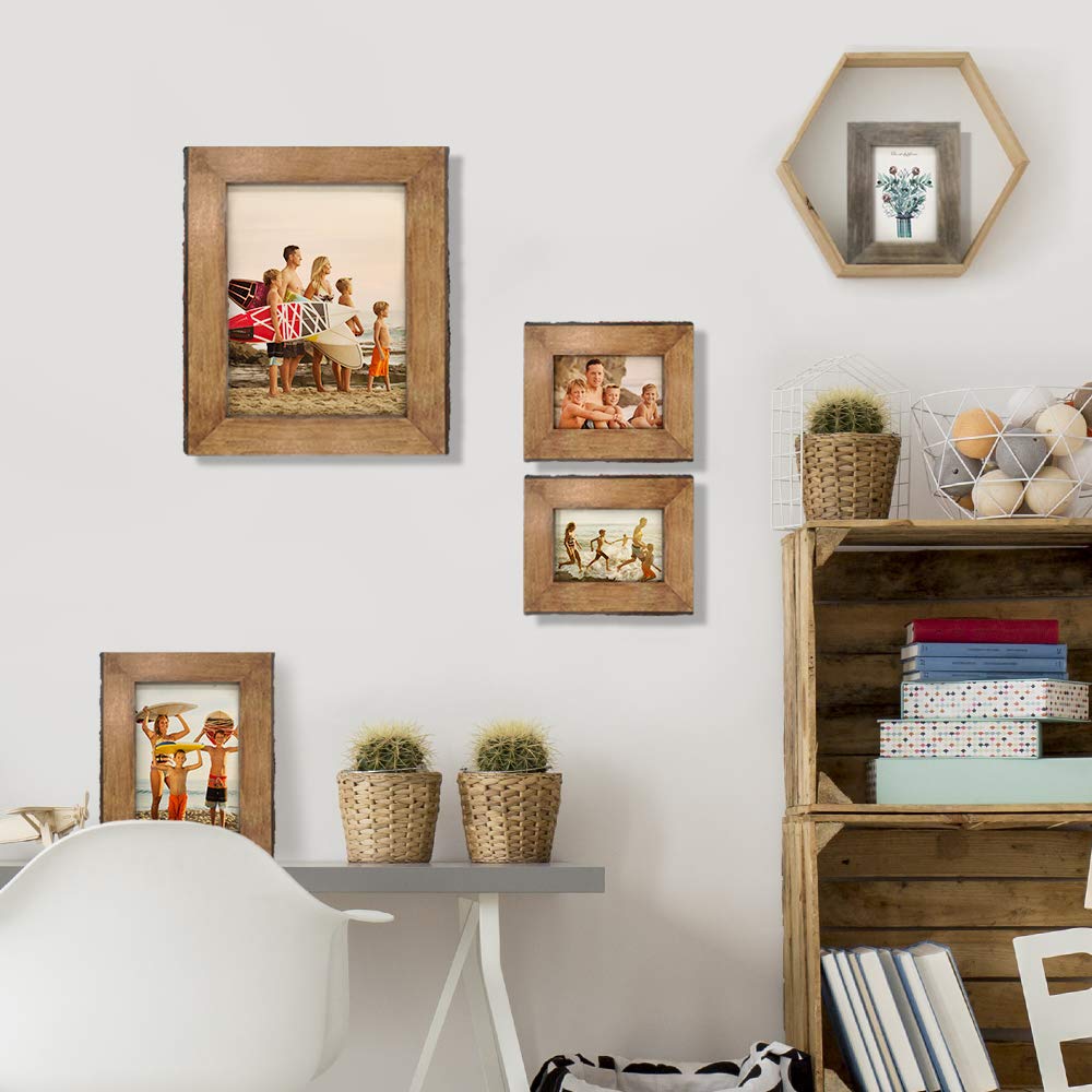IKEREE 8x10 Picture Frames with Bark Edges, Rustic Wood Photo Frame for Tabletop or Wall Display, Natural Brown. IKEREE
