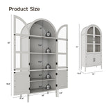 ONBRILL 71" Tall Arched Cabinet, 5-Tier Arched Kitchen Pantry with Glass Doors & Shelves, Modern Display Arch Cabinet with Adjustable Feet, Wooden Pantry for Living Room, Dining Room, Off White ONBRILL