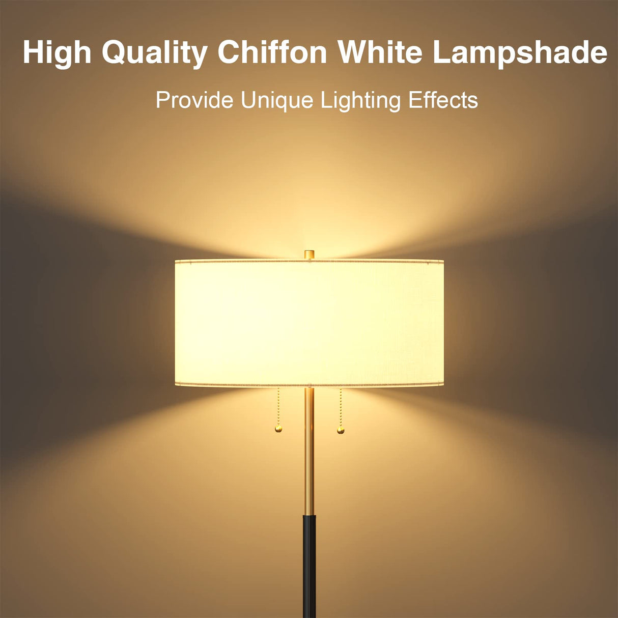Karjoefar 2-Light Floor Lamp, Mid Century Floor Lamp with White Fabric Shade, Standing Lamp Tall Lamp for Living Room Bedroom, 3 Color Temperatures 9W Bulb Include Karjoefar