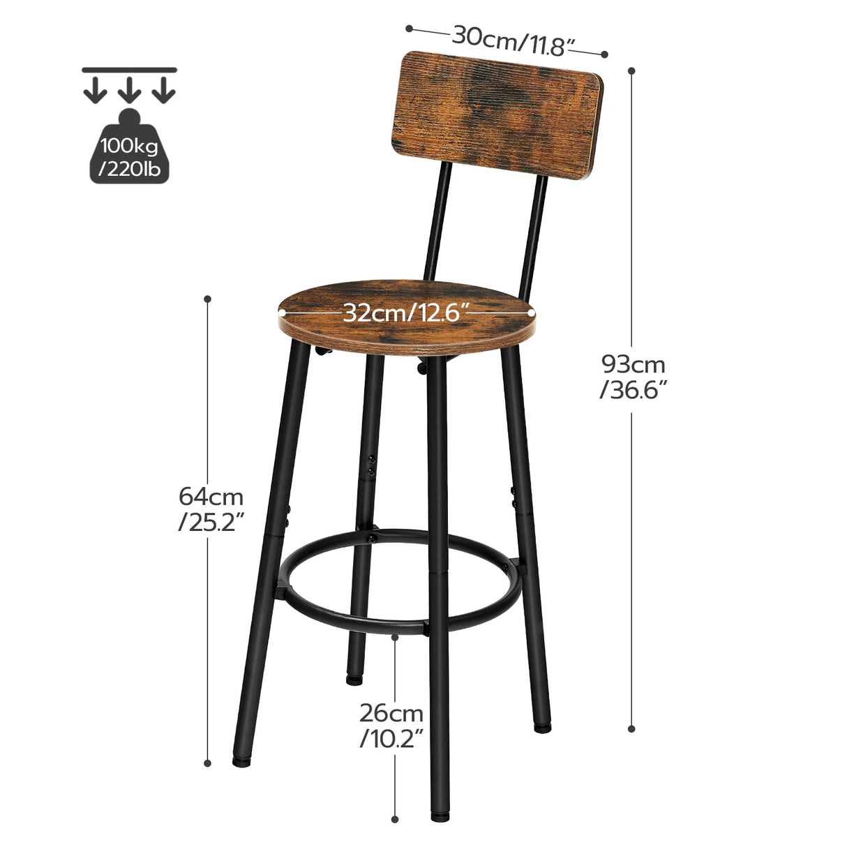 HOOBRO Bar Stools,Set of 2 Bar Stools with Footrest and Back,25.2" Bar Chairs for Kitchen Island, Dining Room,Counter Height Bar Stools, Easy to HOOBRO