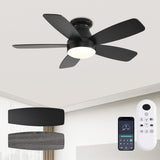 JSAITEE Ceiling Fans with Lights, 42 Inch Low Profile Ceiling Fan with Light and Remote/App Control, Flush Mount, Reversible, 3CCT, Dimmable, Noiseless, Black Ceiling Fan for Indoor/Outdoor Use JSAITEE