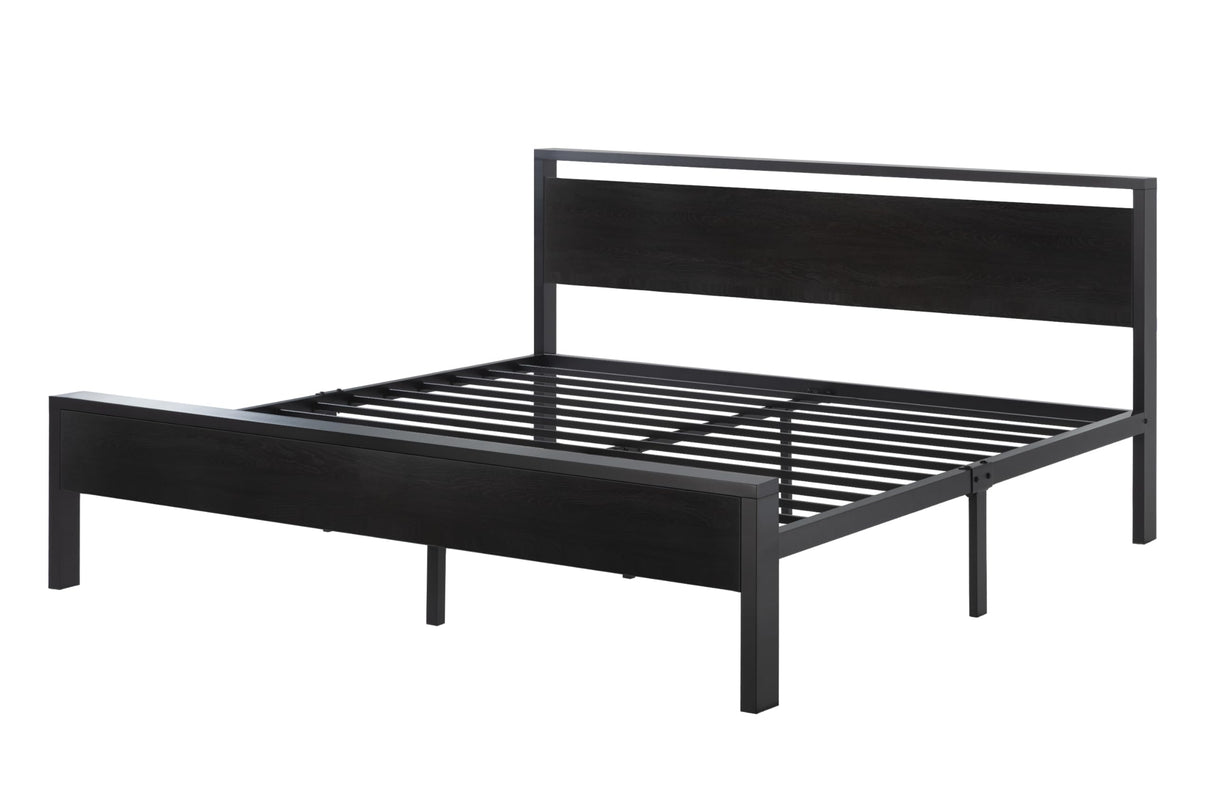 SHA CERLIN 14 Inch King Size Metal Platform Bed Frame with Wooden Headboard and Footboard, Mattress Foundation, No Box Spring Needed, Large Under Bed Storage, Black Oak SHA CERLIN
