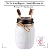 Komashr Mason Jar Bathroom Accessories Set(4pcs)- Jars Not Included - Foaming Soap Dispenser,Toothbrush Holder, and Apothecary Storage Jars Lids -Rustic Farmhouse Decor,Brown Komashr