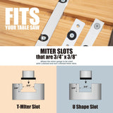 POWERTEC Precision Table Saw Miter Gauge System w/ 27 Angle Stops and 3/4" x 3/8" T-Slotted Miter Bar w/Removable T-Slot Plate, Includes 24" x 3" Multi T–Track Fence w/Scale, T-track Flip Stop, 71391V POWERTEC