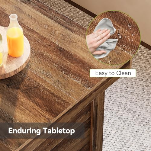 LITTLE TREE 55 Inches Kitchen Island with Storage, 3-Tier Farmhouse Wooden Stationary Island Table with Large Worktop & Leg Room, Modern Coffee Bar Table with Storage Shelf for Kitchen, Rustic Brown LITTLE TREE