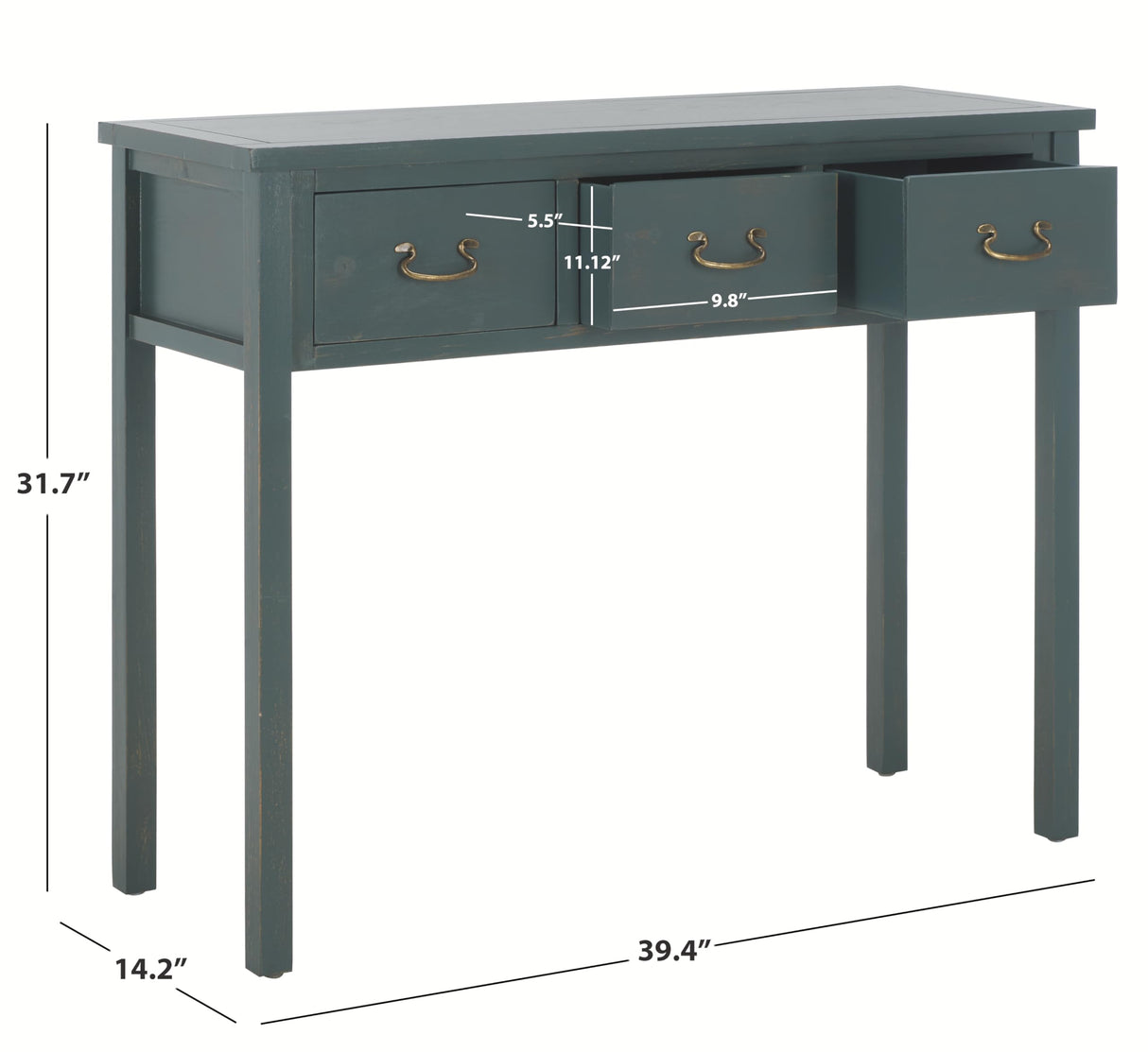 SAFAVIEH Home Collection Cindy Farmhouse Dark Teal 3-Drawer Console Table Safavieh