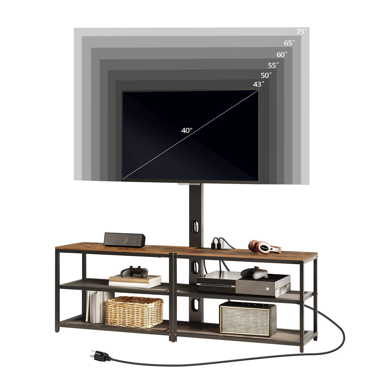 MAHANCRIS 59" TV Stand with Mount and 4 Power Outlets, Entertainment Center Media Console, Swivel TV Stand Mount up to 75 inch TVs, Height Adjustable, Metal Frame for Living Room, Bedroom TVHR35E01V MAHANCRIS