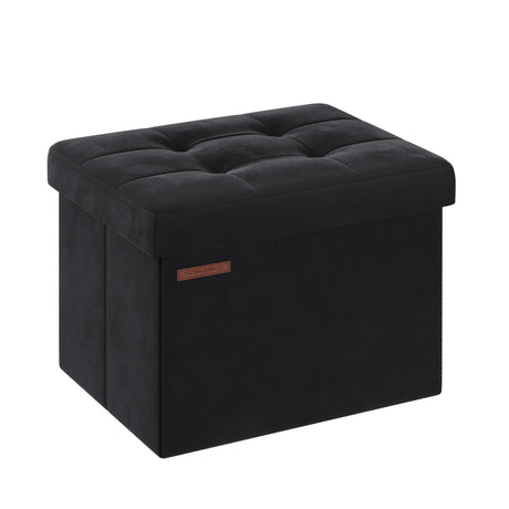 SONGMICS Storage Ottoman, Foldable Small Ottoman Foot Rest, 12.2 x 16.1 Inches Foot Stool, Load up to 286 lb, for Living Room, Bedroom, Dorm, Ink Black ULSF200B01 SONGMICS