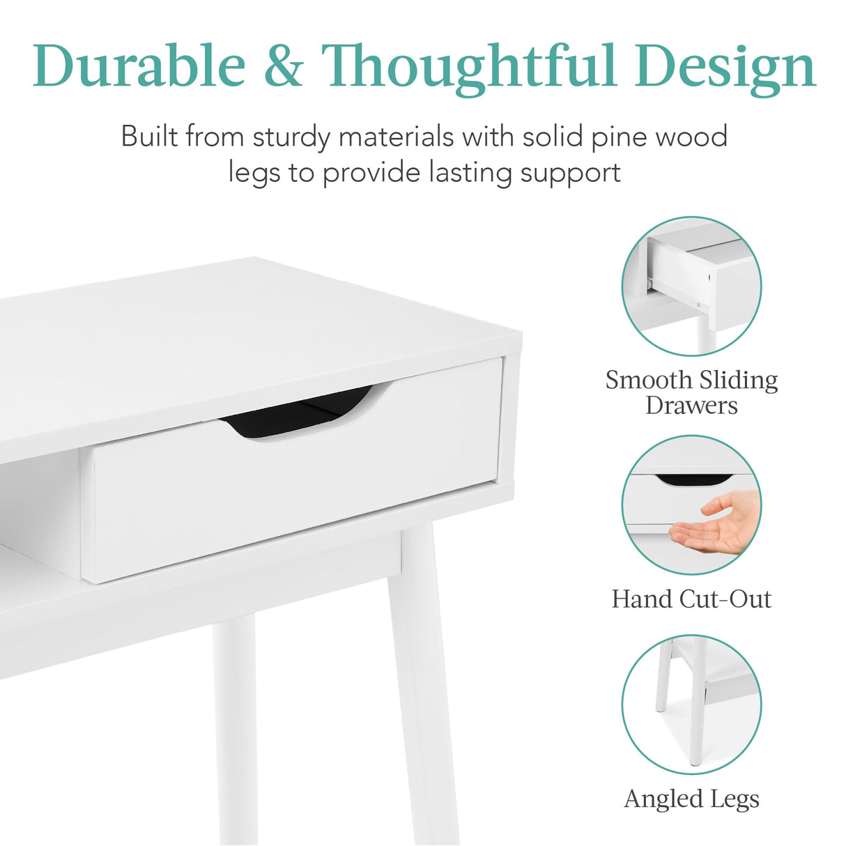 Best Choice Products Mid-Century Modern Console Table, Sofa Table, Accent Furniture for Hallway, Living Room, Entryway Foyer Space-Saving w/Cubby, Drawer, Lower Storage Shelf - White Best Choice Products