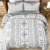 Drucon Boho King Size Aztec Quilt Set 3 Pieces Grey Ultra Soft Lightweight Quilt Beddding Set, Microfiber Bohemian Bedspread Coverlet Set with 2 Pillowcases for All Season (King, 104"x90") Drucon
