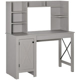HOMCOM Farmhouse Computer Desk with Hutch and Cabinet, Home Office Desk with Storage, for Study, Light Grey HOMCOM