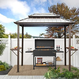 Domi 8'x6' Grill Gazebo Hardtop Aluminum BBQ Gazebo with Bar Shelves and Ceiling Hooks, Double Metal Roof Outdoor Gazebos for Patio Lawn Garden Deck (Dark Brown) domi outdoor living