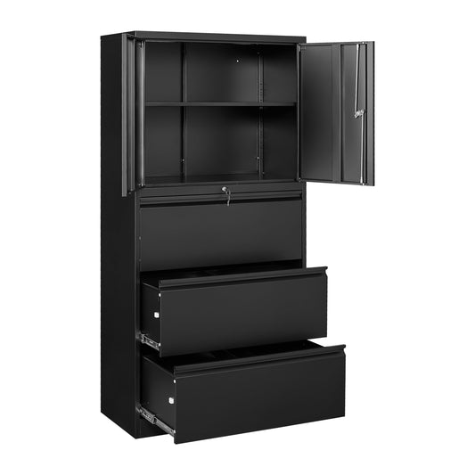 Yizosh Metal Storage Cabinet with 3 Drawers - 71" Steel Lockable File Cabinet for Home Office, Locking Cabinet with 2 Doors and 1 Shelves for Living Room, Pantry, Gym, Commercial Storage - WoodArtSupply