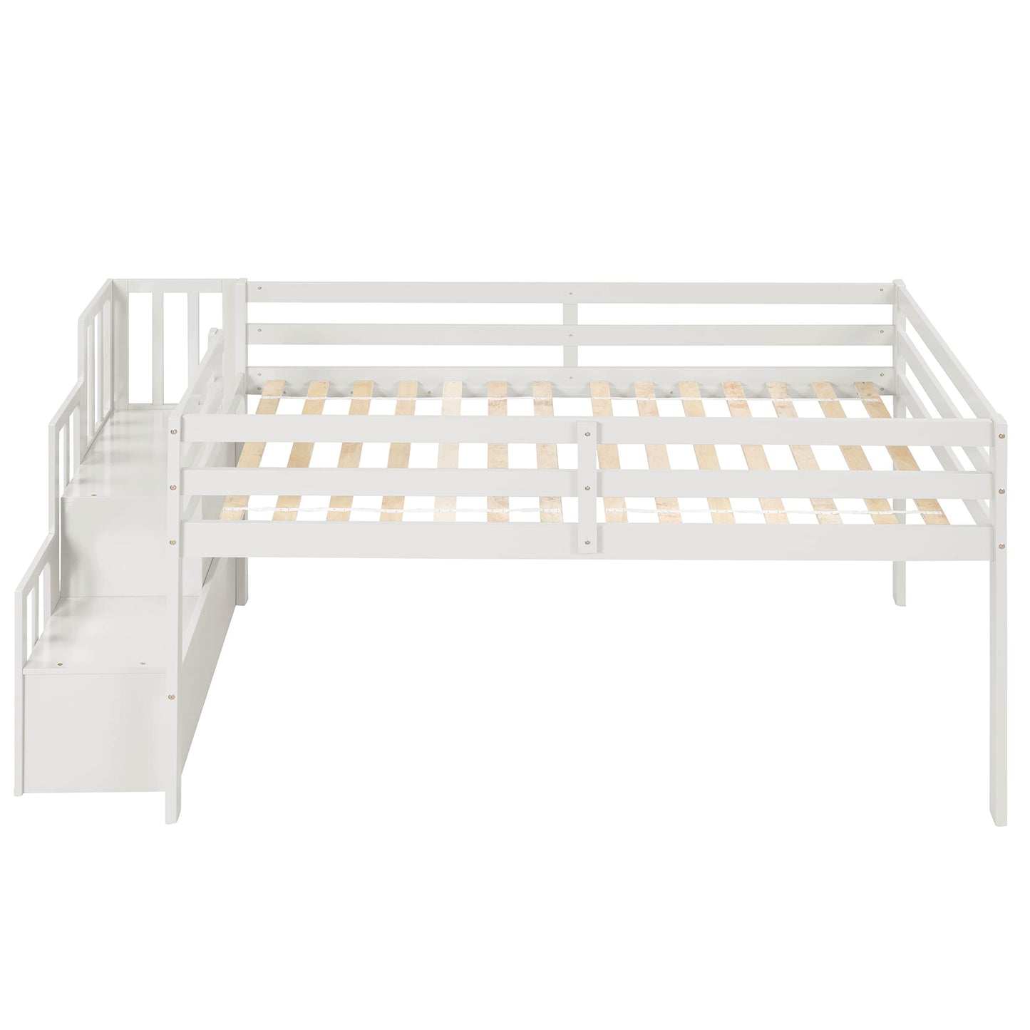 CITYLIGHT Twin Low Loft Bed with Staircase and Storage, White Wood Frame for Kids - WoodArtSupply