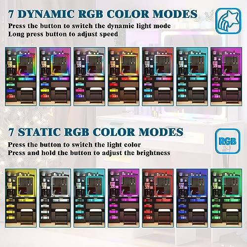 WOOVIVS Vanity Desk with Lights and Sliding Vanity Mirror, Makeup Vanity Desk with Charging Station, Vanities Dressing Table with Stool, LED Vanity Set with Large Drawers&Shelves for Bedroom, Black WOOVIVS