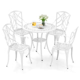Tangkula 5 Pieces Cast Aluminum Outdoor Dining Set, Round Dining Table with 2” Umbrella Hole & 4 Armchairs, All-Weather Outdoor Furniture Set for Patio, Balcony, Garden & Backyard, White Tangkula