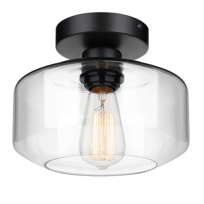 MAXvolador Industrial Semi Flush Mount Ceiling Light, Clear Glass Pendant Lamp Shade, Farmhouse Lighting for Hallway, Vintage Hanging Light Fixtures